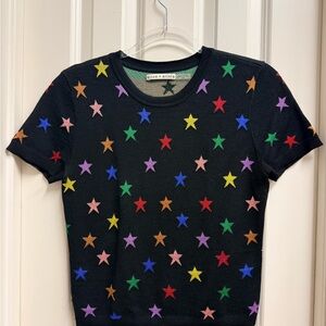 Alice + Olivia Black Sweater with Green and Purple Accents